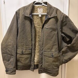 American Eagle Outfitters Khaki Field Jacket with Sherpa Lining